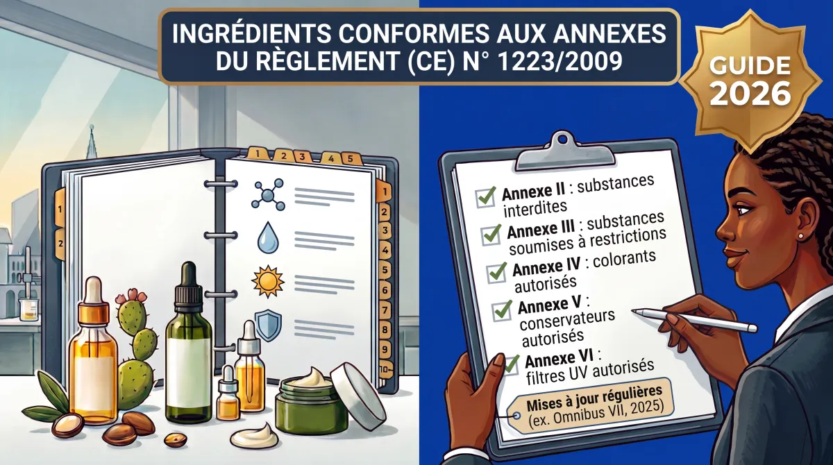 Infographic on checking cosmetic ingredient compliance with Annexes II to VI of the EU regulation