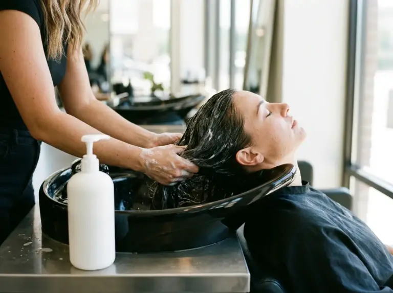 Soin capillaire au bac en salon