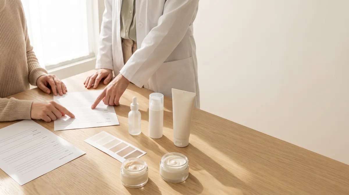Cosmetic contract manufacturing meeting: a brand founder and a formulator review the brief and prototypes