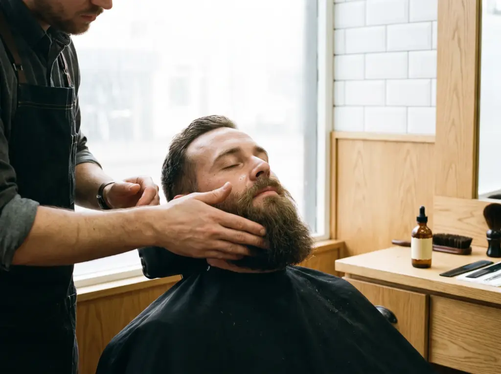 Coiffeuse remettant à une cliente le shampooing de revente à la marque du salon, même formule que le format bac 1 L