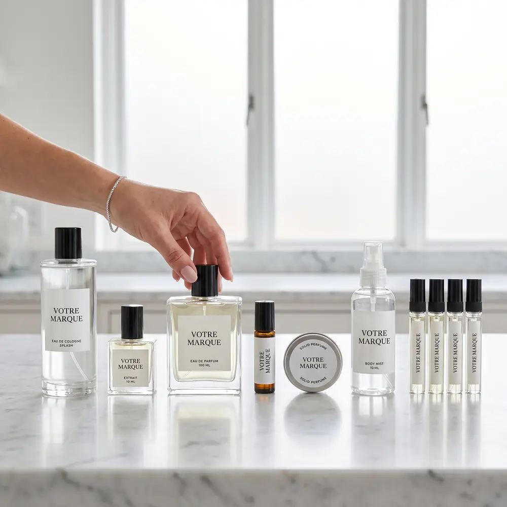 Gama de perfumes etiquetados SU MARCA: eau de parfum, extracto, colonia, roll-on, body mist y minis