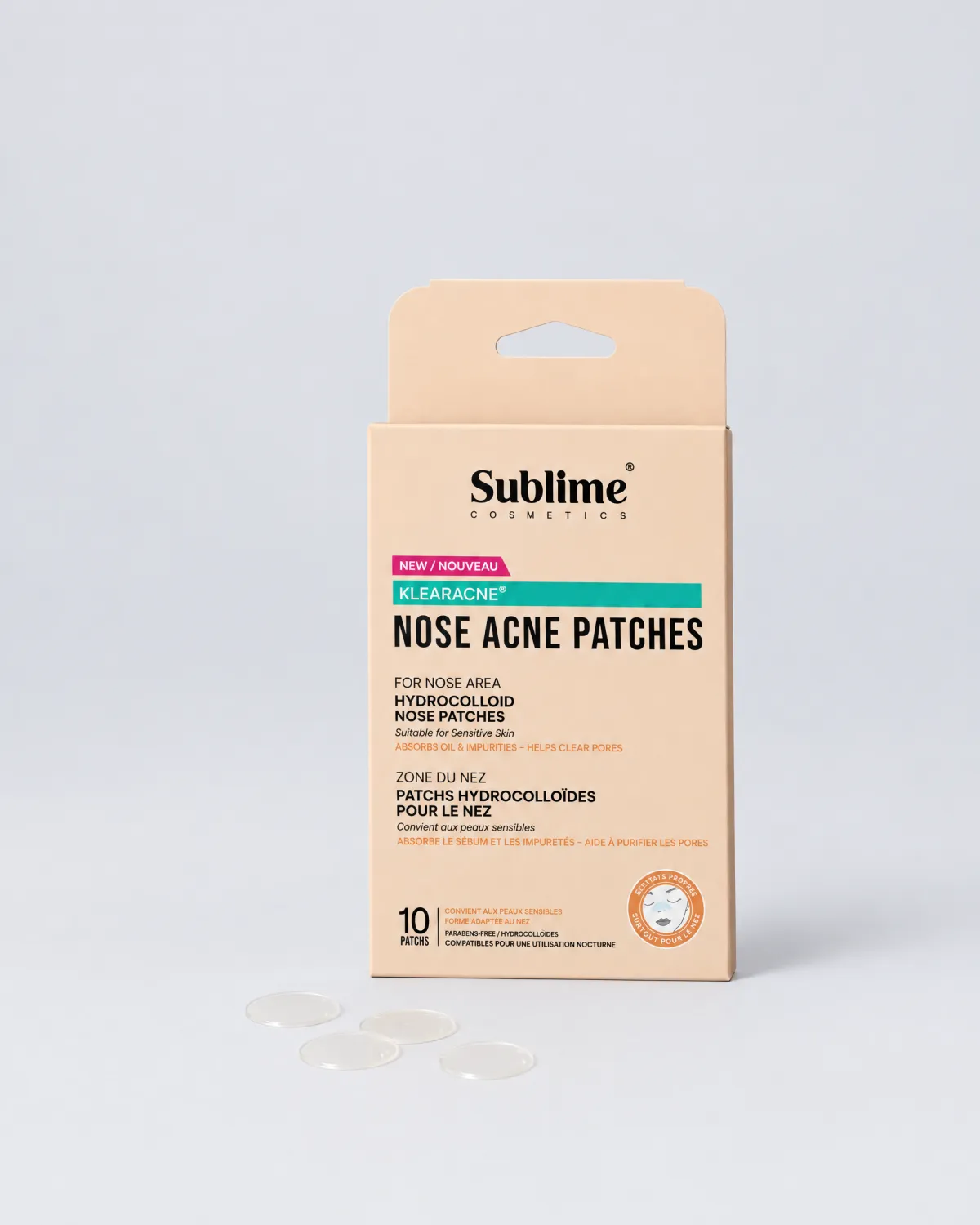 sublime klearacne nose acne patches | Carmel Cosmetics Labs Boîte de Klearacne Nose Acne Patches avec patchs hydrocolloïdes sur un fond de studio gris clair
