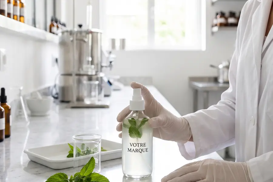 Textura del hidrolato de menta piperita en primer plano