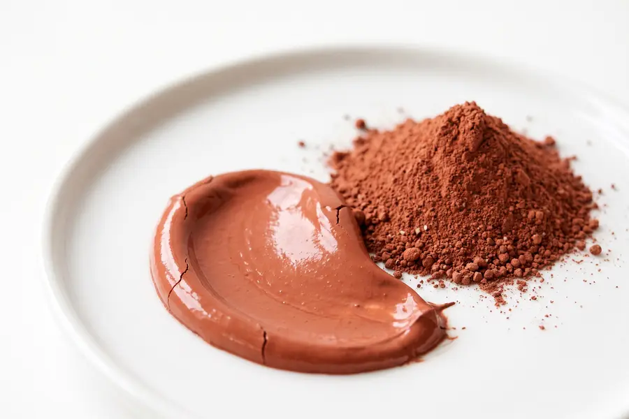 Textura de la mascarilla corporal de arcilla roja en primer plano